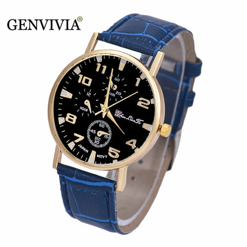 GENVIVIA Men's Fashion Relojes Hombre 2017 Unisex Leather