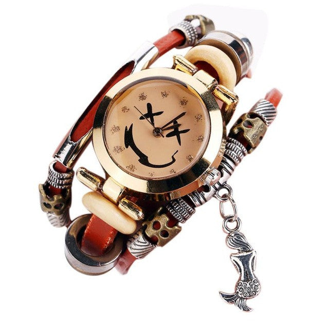 High Quality Luxury Brand Vintage Quartz Watch Cow Leather Bracelet Watch