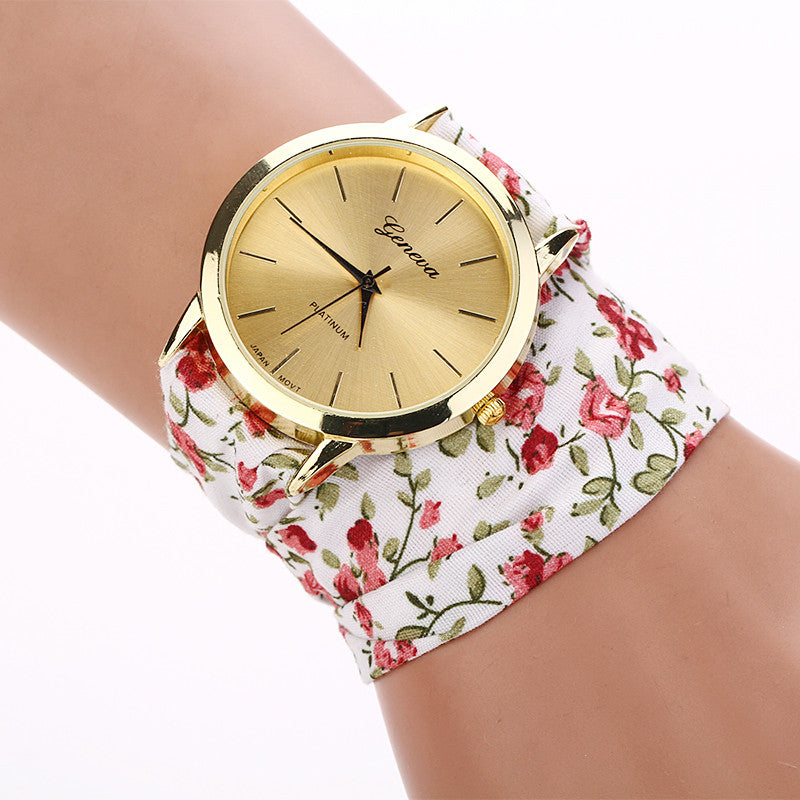 Women's Geneva Rose Cloth Band Quartz Analog Wrist Watches Watch