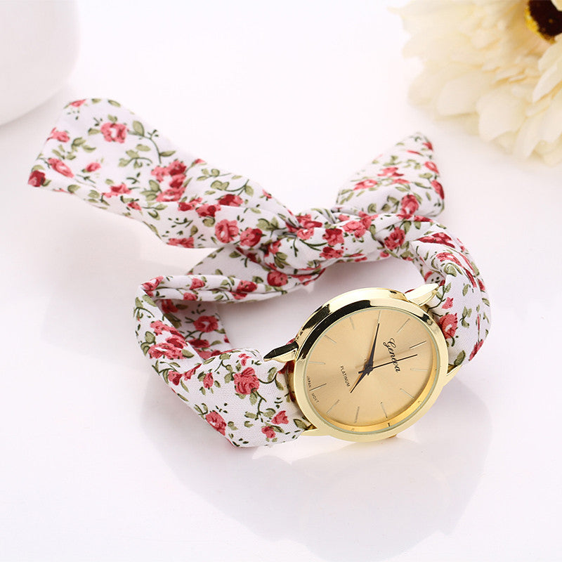 Women's Geneva Rose Cloth Band Quartz Analog Wrist Watches Watch