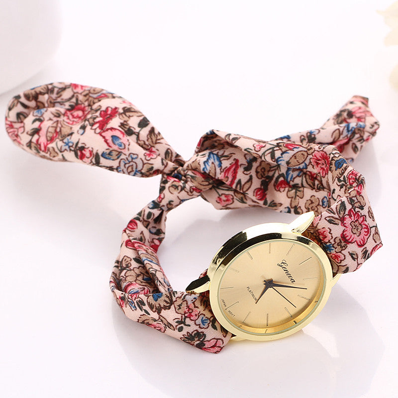 Women's Geneva Rose Cloth Band Quartz Analog Wrist Watches Watch