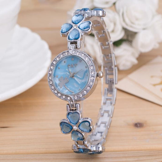 Fashion Women's Minimalism Rhinestone Golden Stainless Steel Wrist Watch