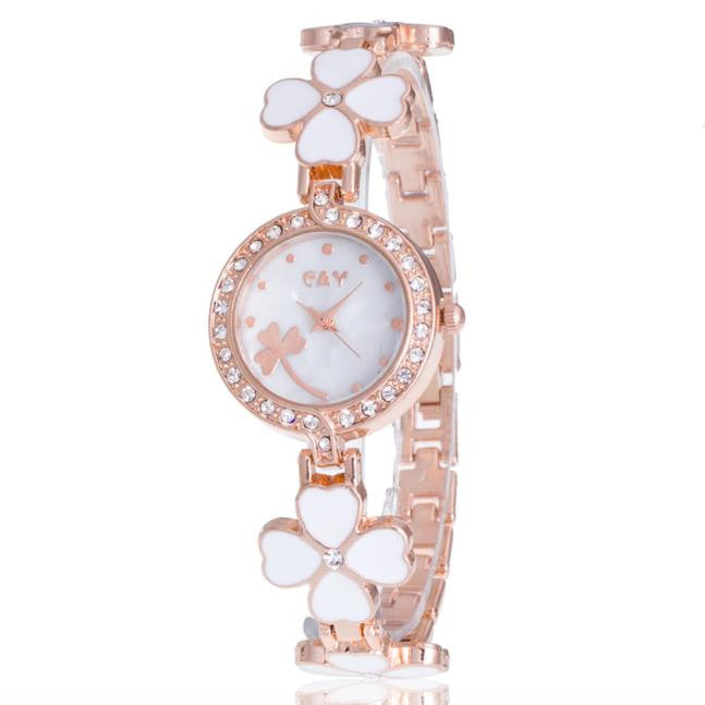 Fashion Women's Minimalism Rhinestone Golden Stainless Steel Wrist Watch